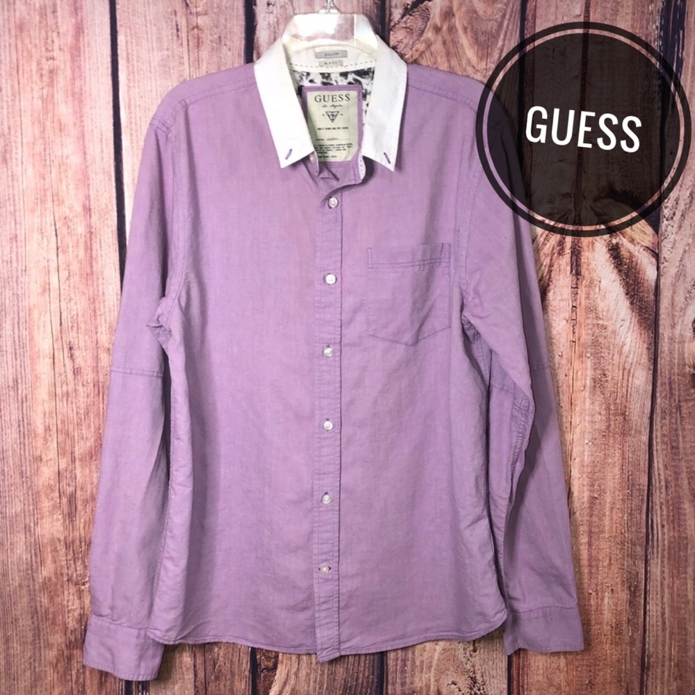 Guess Men’s Purple Slim Fit Long Sleeve Dillon Button-Down Shirt